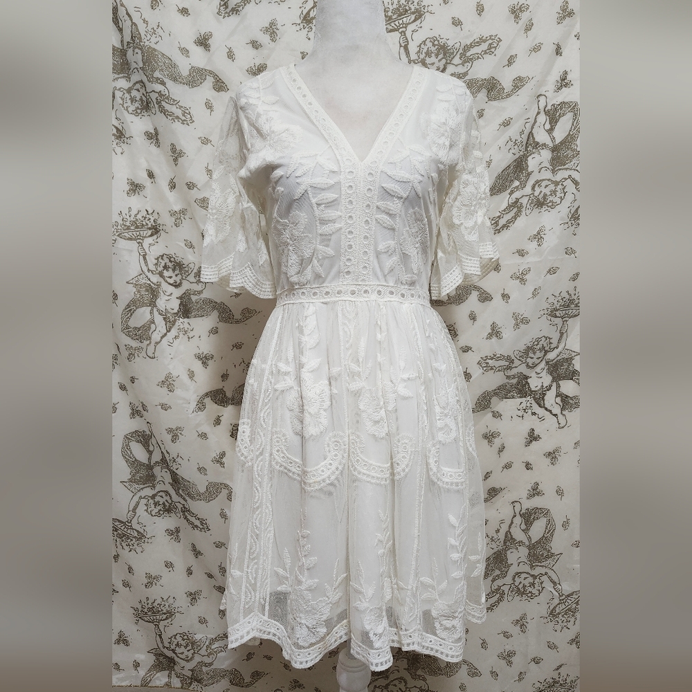 Altar'd State White Embroidered Lace Mini Dress